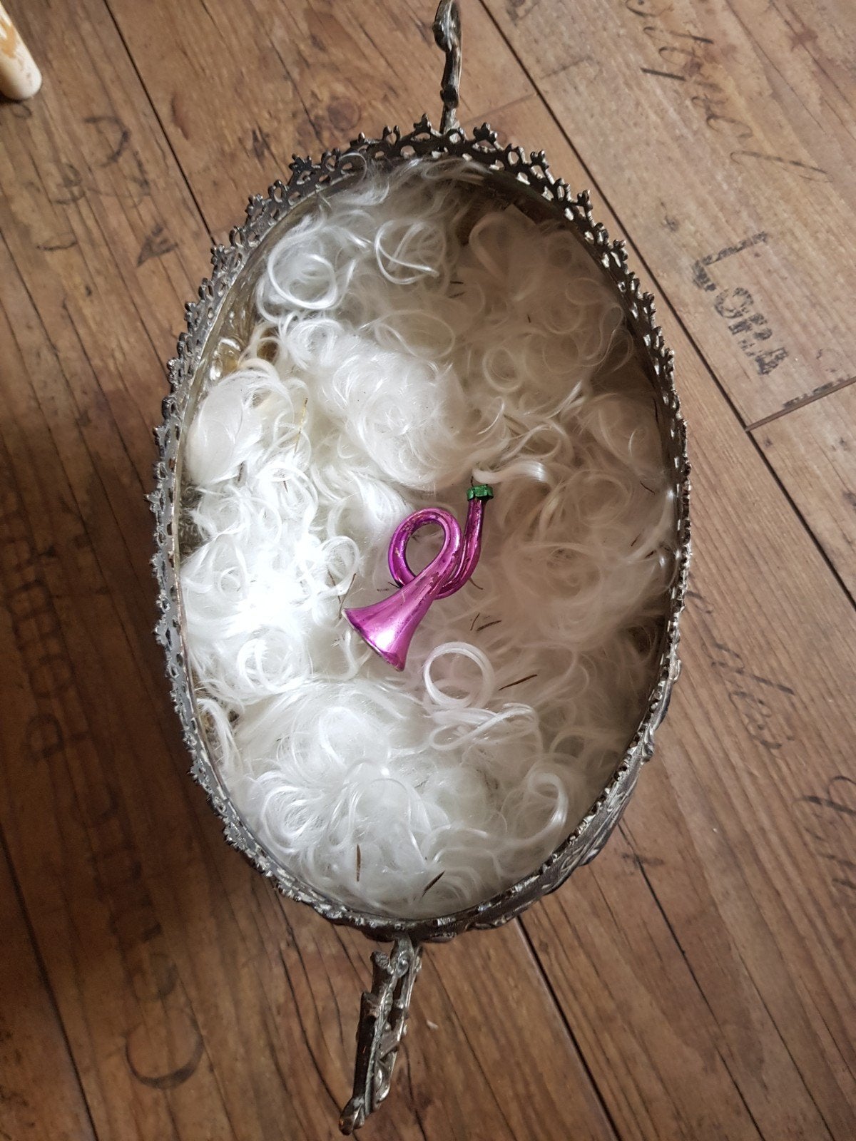 vintage kerstbal trompet rose, Ophalen of Verzenden, Zo goed als nieuw