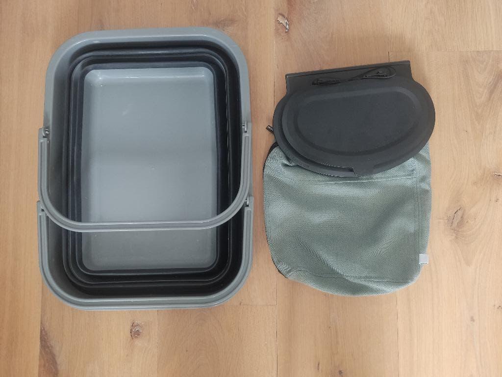 Kamperen wasbak en prullenbak, Ophalen, Gebruikt