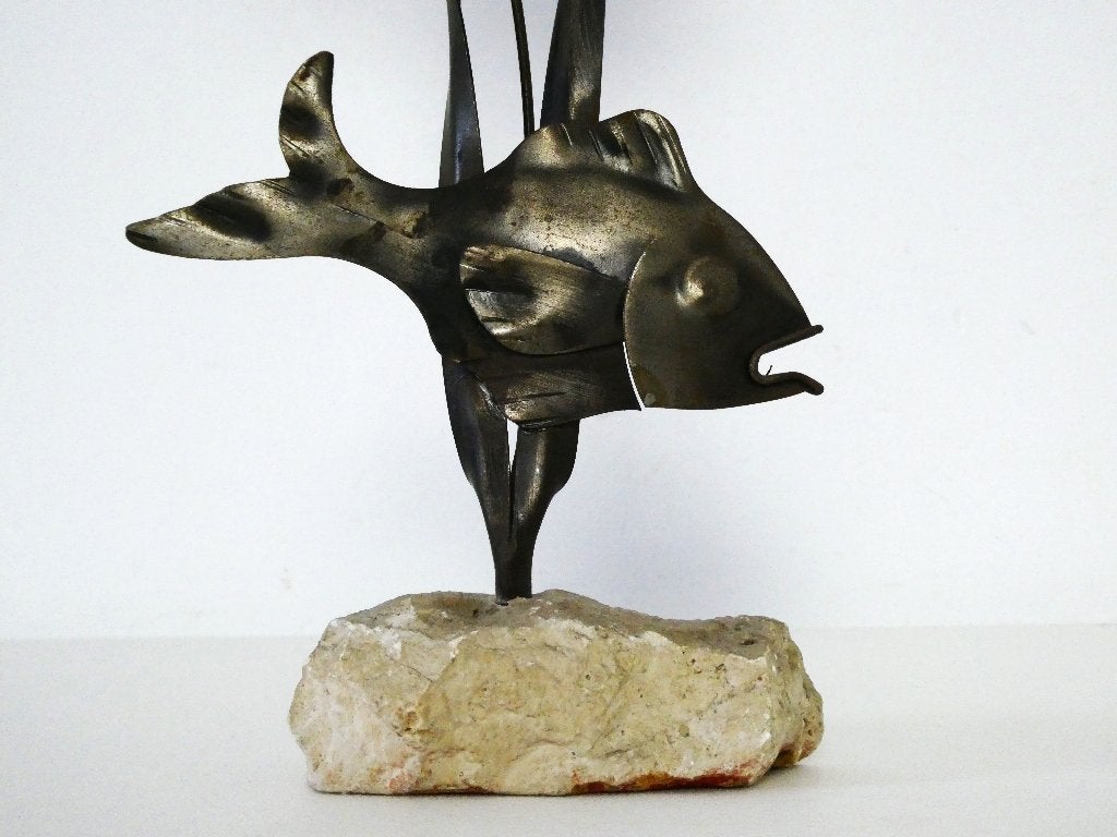 Vintage vissen decoratie vissen in het riet sculptuur beeld, Antiek en Kunst, Ophalen of Verzenden
