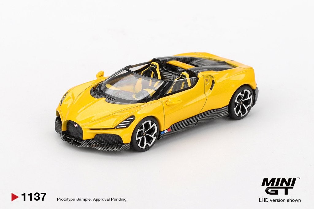 Mini GT Bugatti W16, Mistral Yellow, Www.rubensmodelautos.nl, Auto, Nieuw, Ophalen of Verzenden