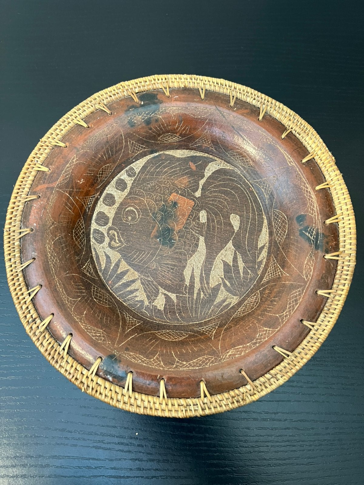 Indonesisch Lombok Terracotta Wandbord met Rotan (23cm), Ophalen of Verzenden