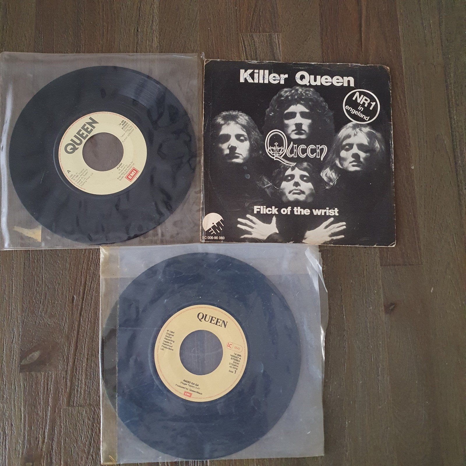 Queen singles - Killer Queen, Flash, Radio Ga Ga (gebruikt), Ophalen, Gebruikt, 7 inch, Pop
