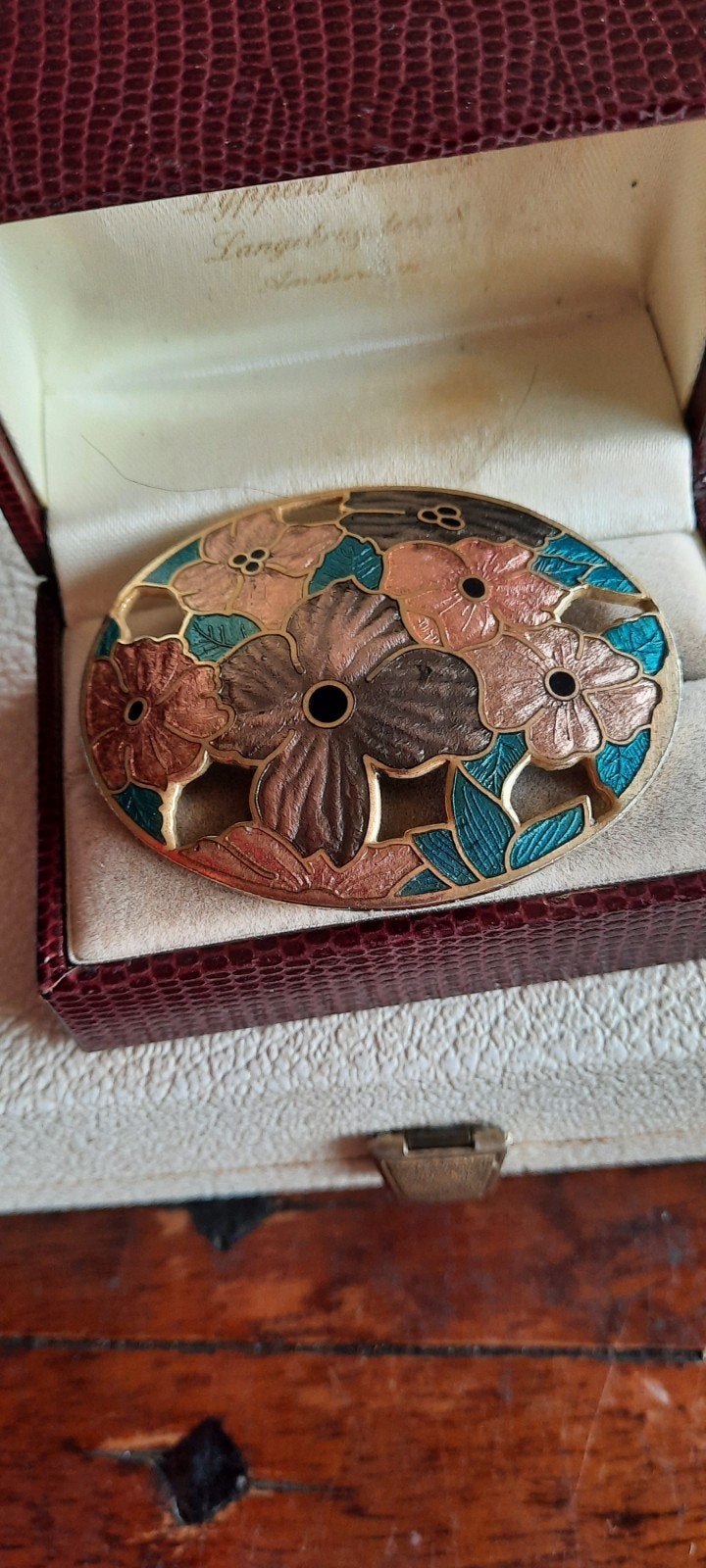 Vintage broche emaille cloisonné met bloemen, 6 cm, Overige materialen, 4 tot 7 cm, Gebruikt, Overige kleuren