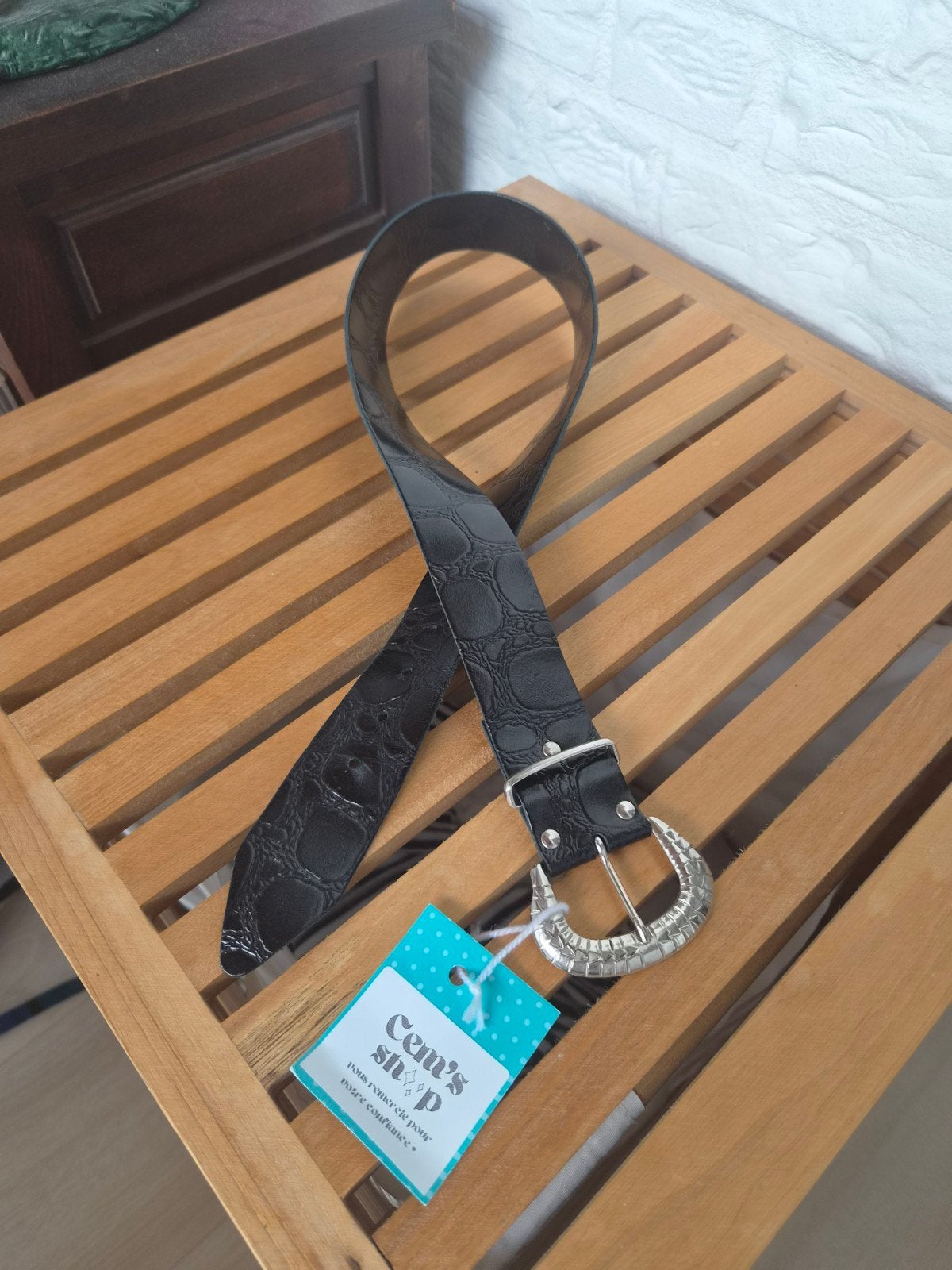 Leren riem met uniek patroon en zilverkleurige gesp, 80 tot 90 cm, 3 tot 5 cm, Tailleriem, Ophalen of Verzenden