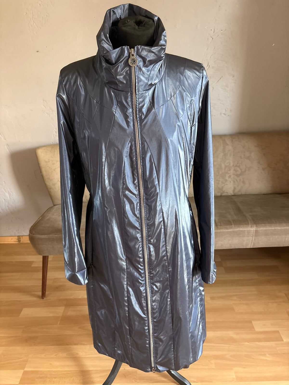 Creenstone mooie metallic blauwe lange tussenjas mt 38 ZGAN, Kleding | Dames, Ophalen of Verzenden, Zo goed als nieuw, Maat 38/40 (M)