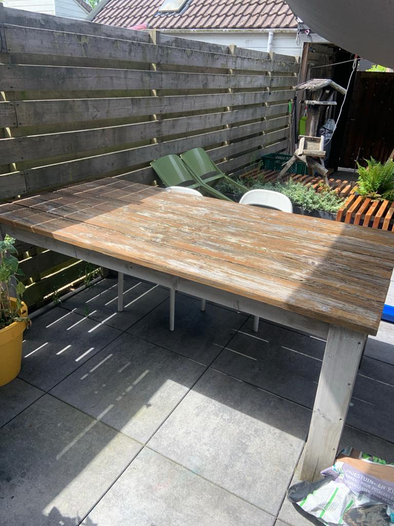 Robuuste houten tuintafel - opknapper, Ophalen, Gebruikt, Rechthoekig, Hout
