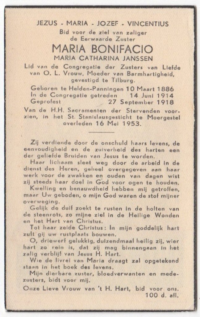zr. Maria C. Janssen 1886 Helden-Panningen + 1953 Moergestel, Verzamelen, Verzenden