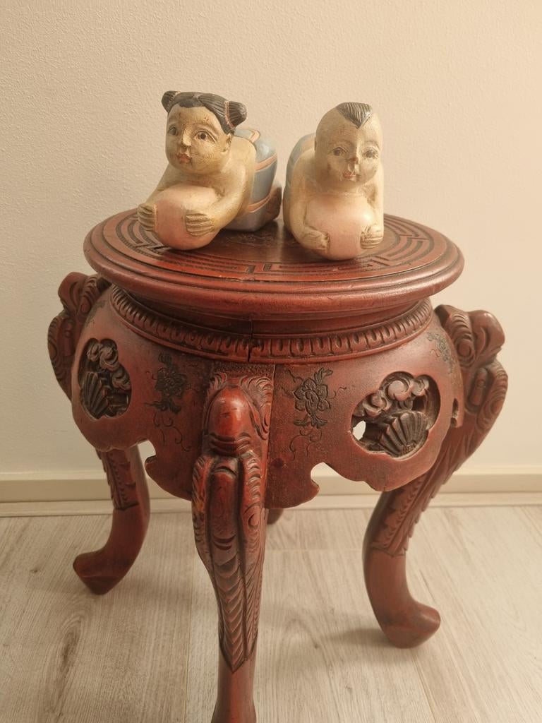 Chinese houten gelukskinderen (set van 2), Antiek en Kunst, Antiek | Meubels | Tafels, Ophalen of Verzenden