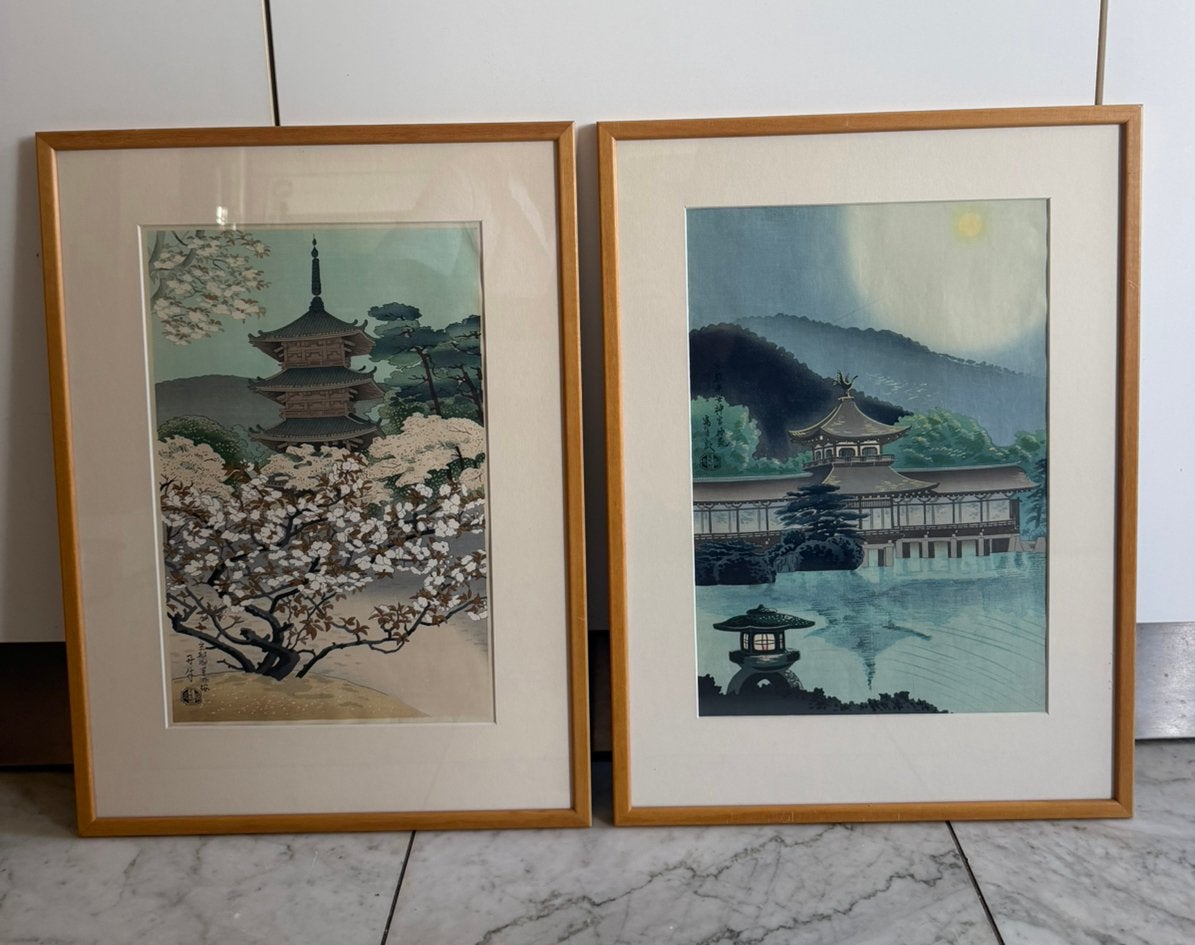 Vintage japanse mokuhanga -  shin-hanga  - Kyoto in lijst, Antiek en Kunst, Kunst | Schilderijen | Klassiek, Ophalen, Overige stijlen