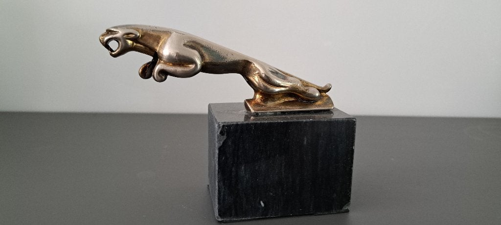 Jaguar auto chroom embleem jaren 70 op marmeren voet, Verzamelen, Ophalen of Verzenden, Gebruikt, Auto's