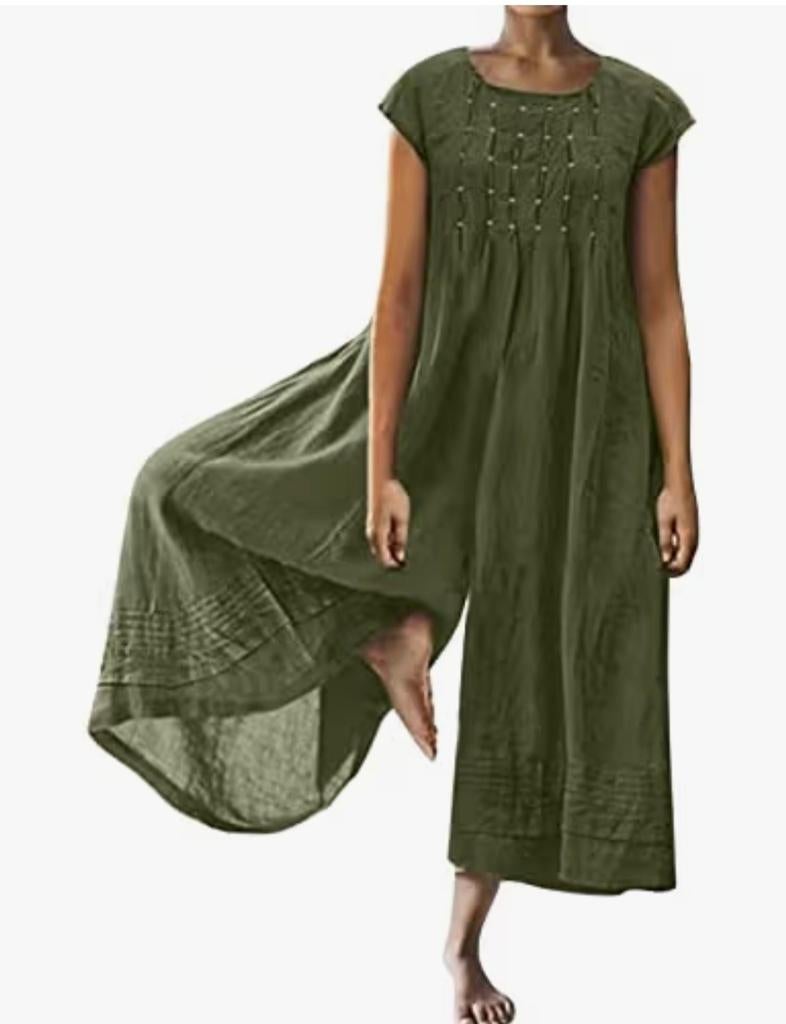 Legergroen looser fit jumpsuit one size xl boho ibiza, Ophalen of Verzenden, Zo goed als nieuw, Maat 46/48 (XL) of groter, Groen