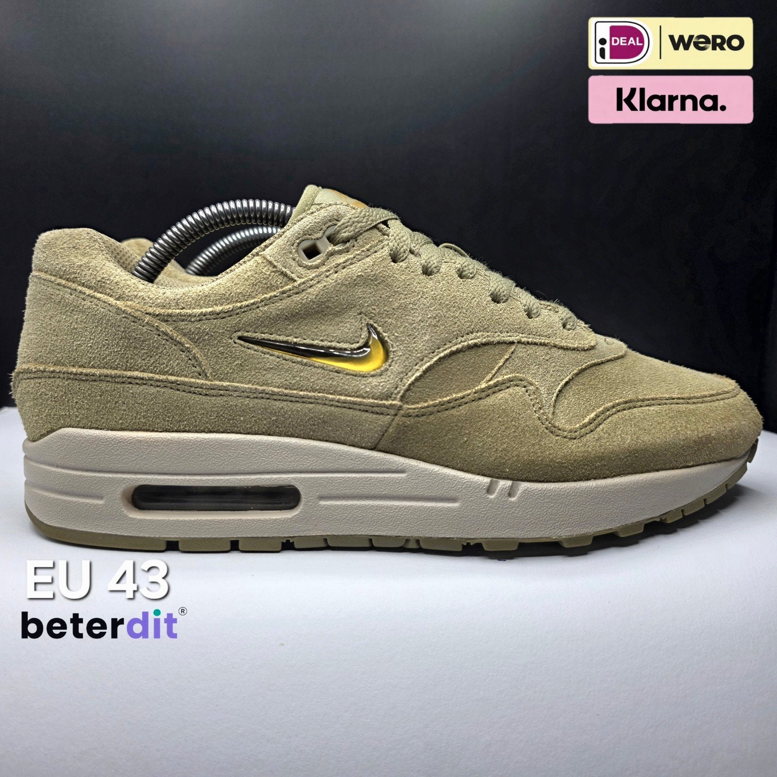 Nike Air Max 1 Jewel 'Neutral Olive'  Maat: 43, Nike air max, Beterdit, Ophalen of Verzenden, Heerenveen