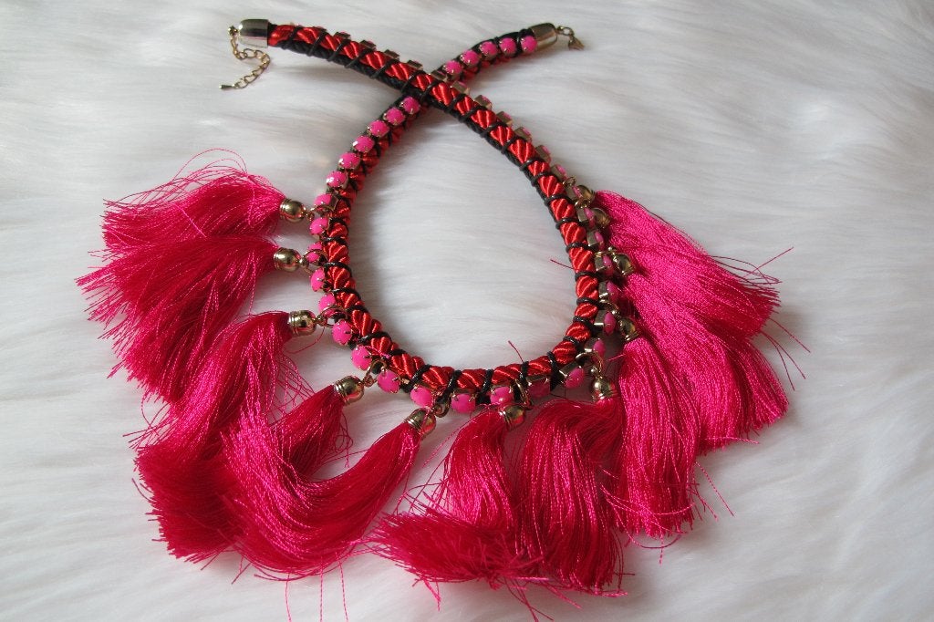 Boho pink tessel necklace, Ophalen of Verzenden, Nieuw, Roze, Overige materialen