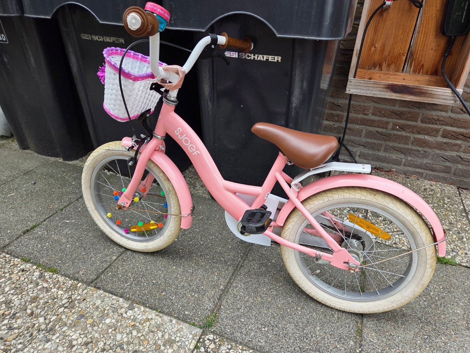 SJOEF Meisjesfiets 16 inch - Unicorn - Roze (4-6 Jaar), Ophalen, Terugtraprem, Gebruikt, SJOEF