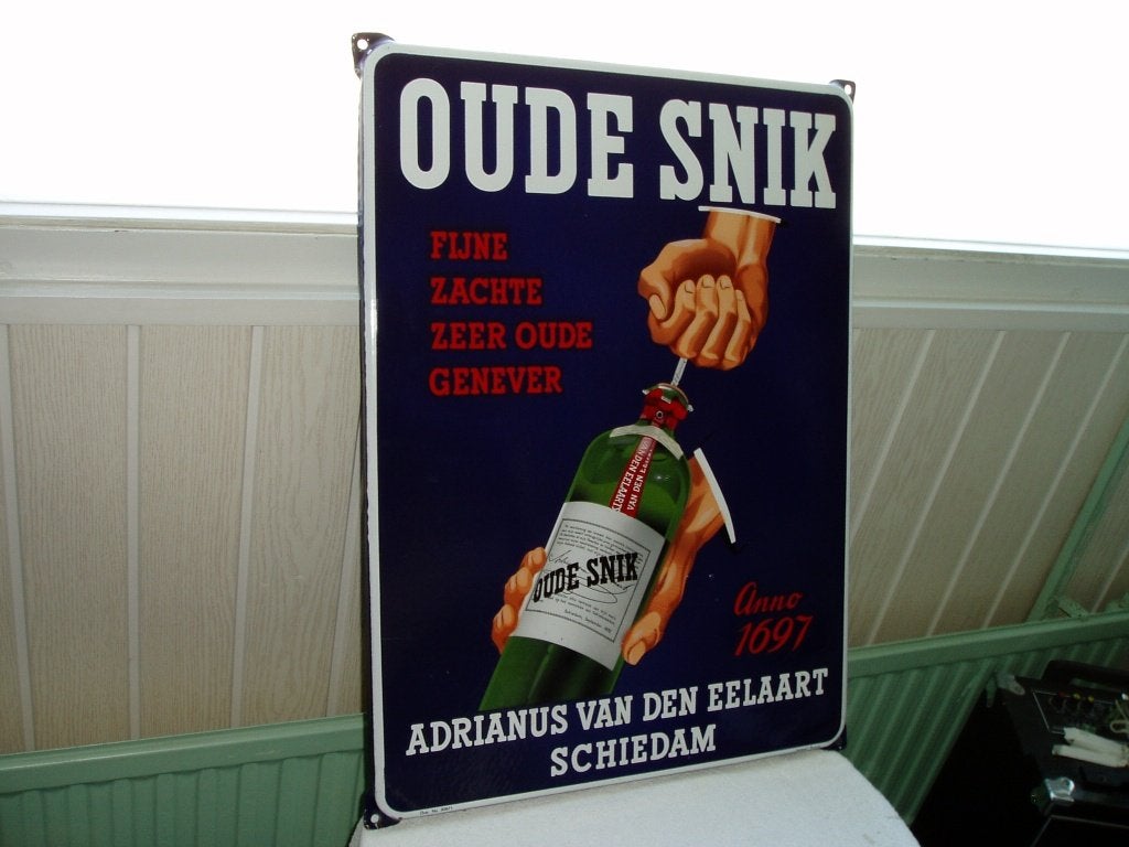 Emaille bord  Oude Snik, Ophalen, Gebruikt, Reclamebord