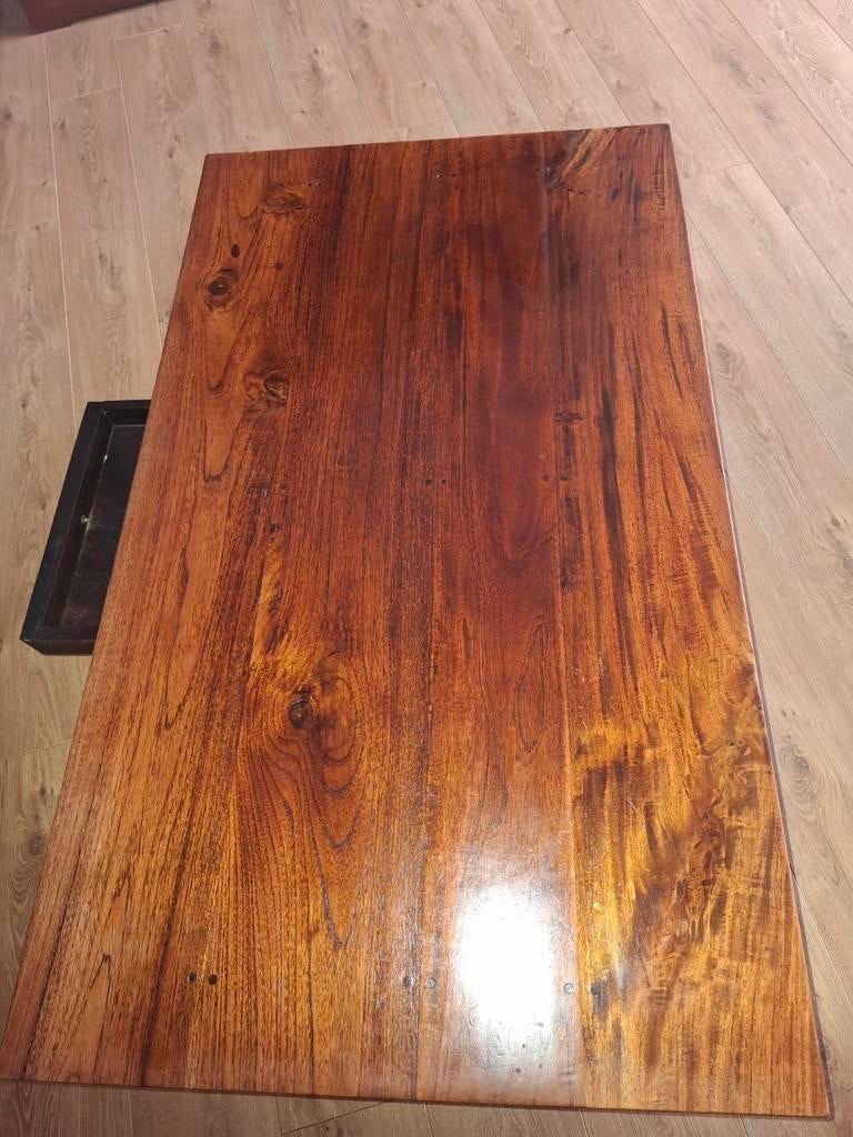 Teakhouten salontafel koloniaal 120x69 met onderplaat, Ophalen, Gebruikt, 100 tot 150 cm, Koloniaal