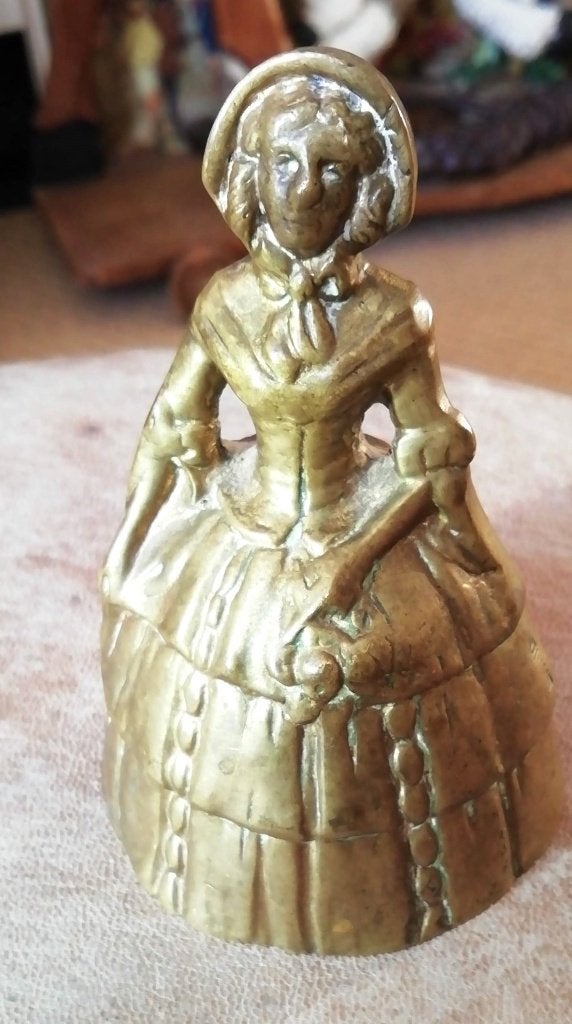 Oud tafelbelletje koper messing dame barok, Antiek en Kunst, Ophalen of Verzenden