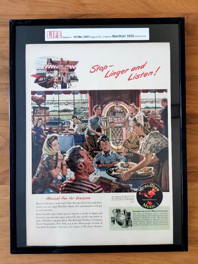 Originele Wurlitzer 1015 advertentie - 19 mei 1947, Verzamelen, Automaten | Jukeboxen, Ophalen of Verzenden, Zo goed als nieuw