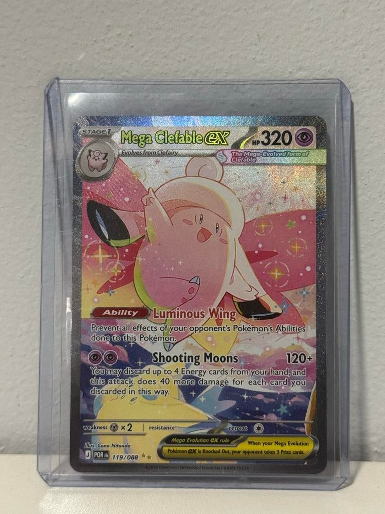 Mega Clefable EX Pokémon Kaart 119/088 Full Art, Ophalen of Verzenden, Zo goed als nieuw, Losse kaart, Foil