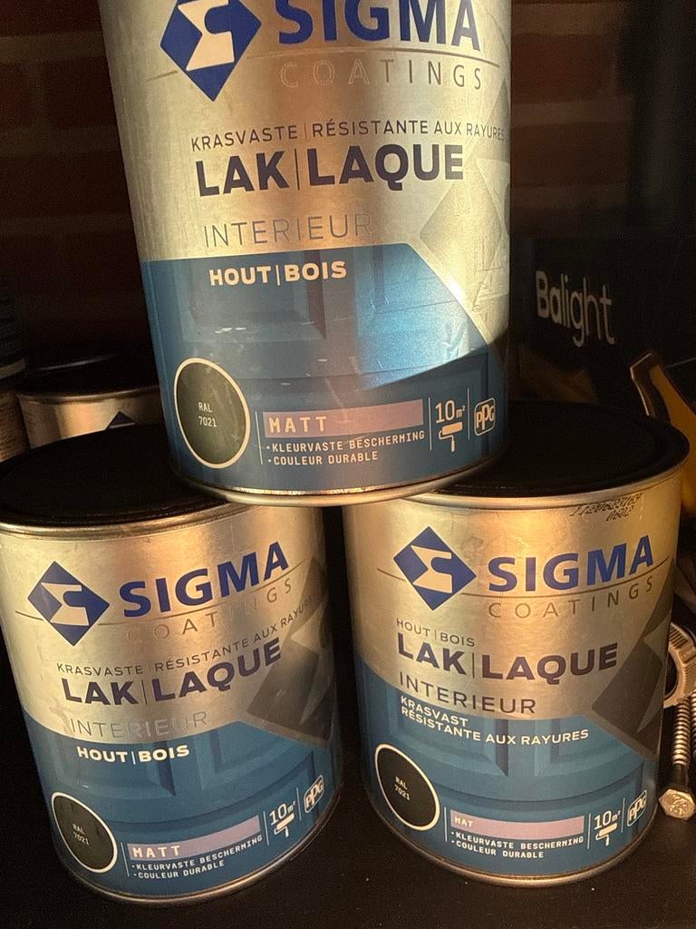 Sigma Coatings Krasvaste Lak Interieur Hout RAL 7021 Mat, Doe-het-zelf en Verbouw, Verf, Beits en Lak, Ophalen, Nieuw, Lak, Grijs