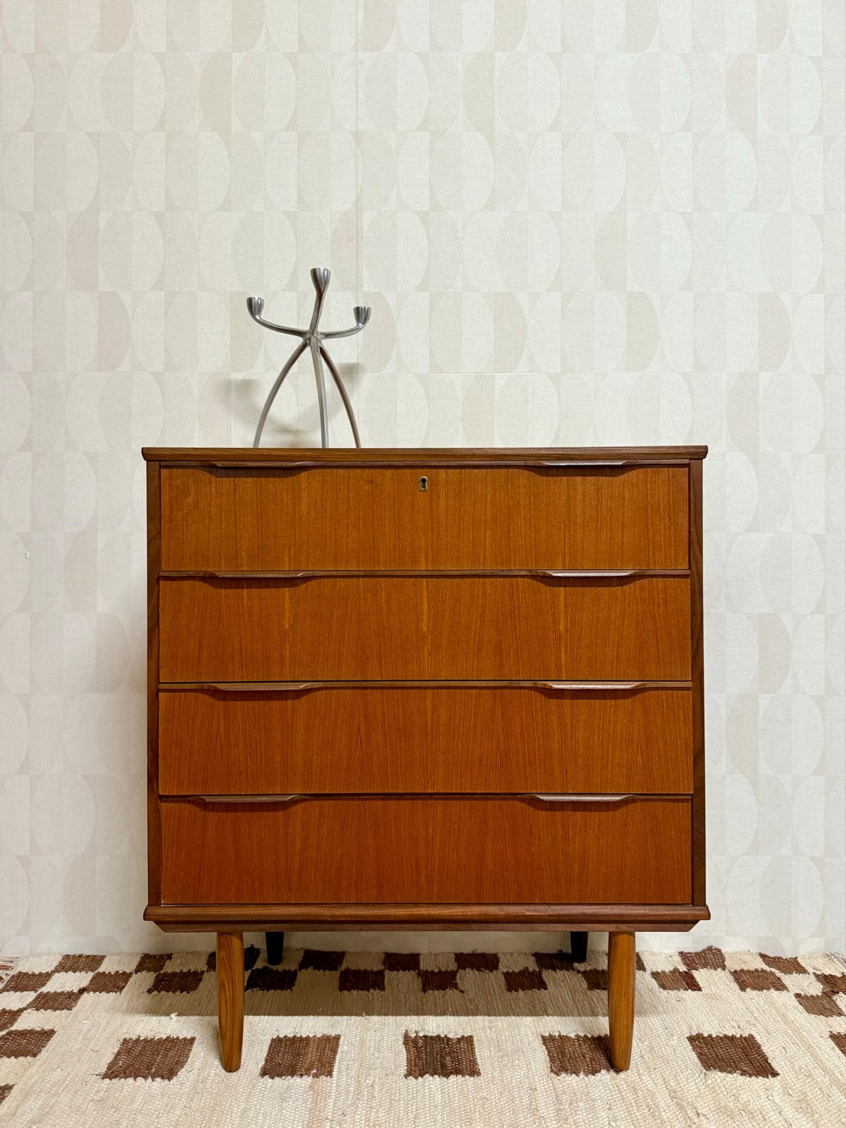 Vintage Deense ladekast teak jaren 60 wandkast mid century, Vintage, 50 tot 100 cm, Zo goed als nieuw, 3 of 4 laden