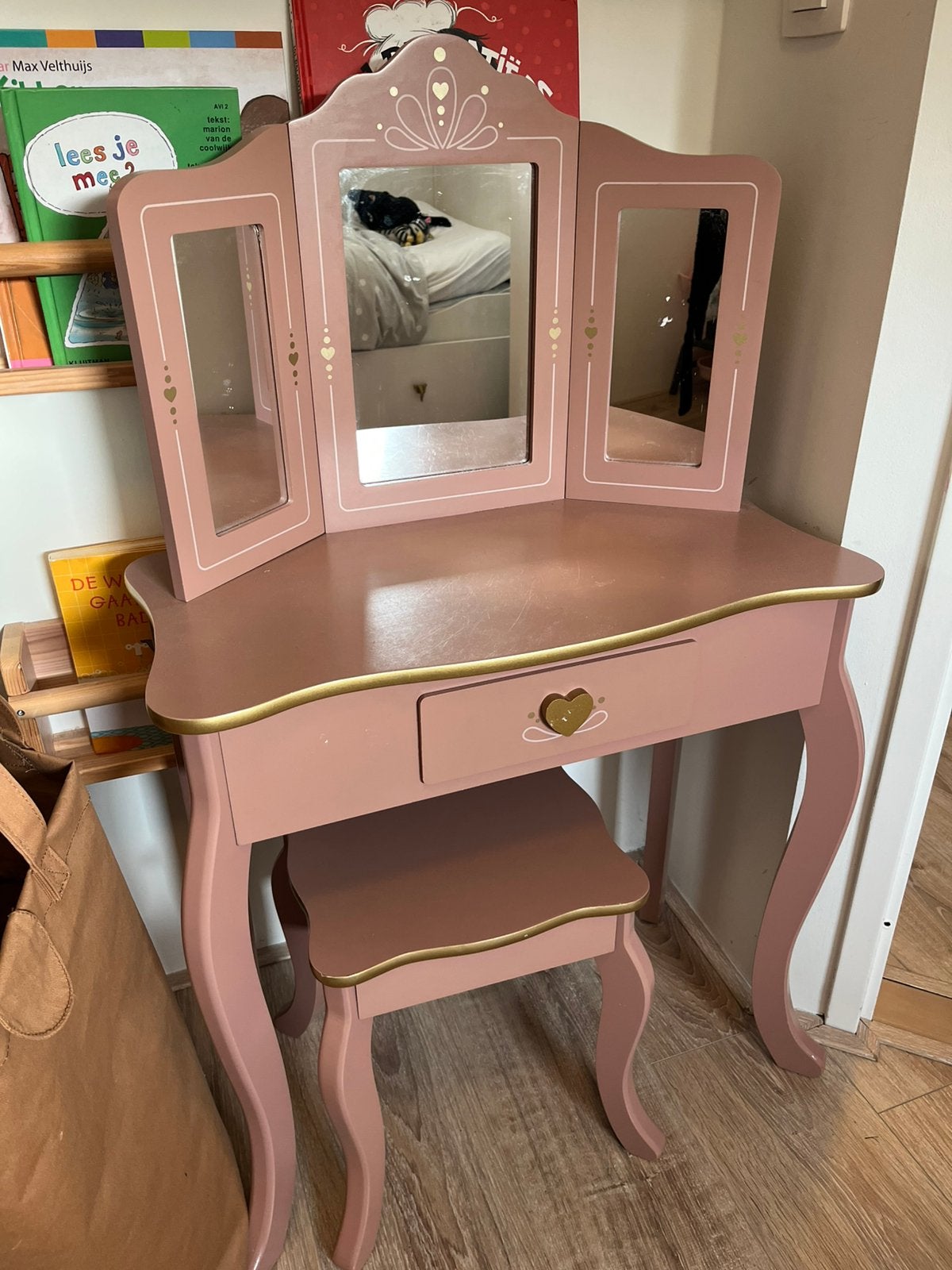 Roze kaptafel met krukje voor meisjes, Ophalen, Gebruikt, Overige typen