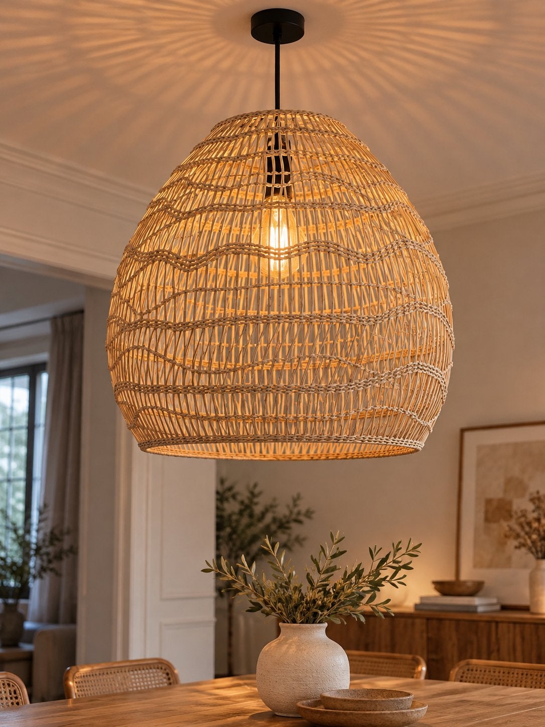 HKliving Wicker hanglamp L - naturel, Ophalen, Zo goed als nieuw