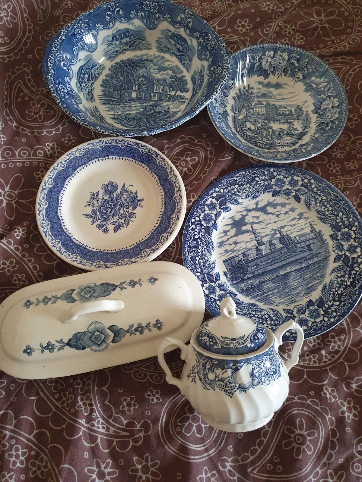 Antiek Blauw-Wit Serviesgoed Set - Diverse Stukken, Ophalen of Verzenden