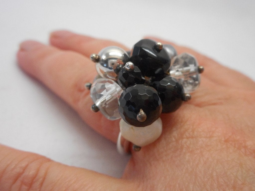 Zilveren ring met parels en bedels maat 16,5 nr.091, Verzenden, Dame, Zilver, Zilver