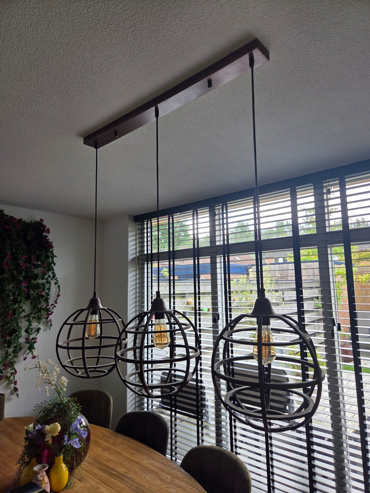 Industriële hanglamp met 3 kooien, Ophalen, E27 (groot), Zo goed als nieuw, Industrieel