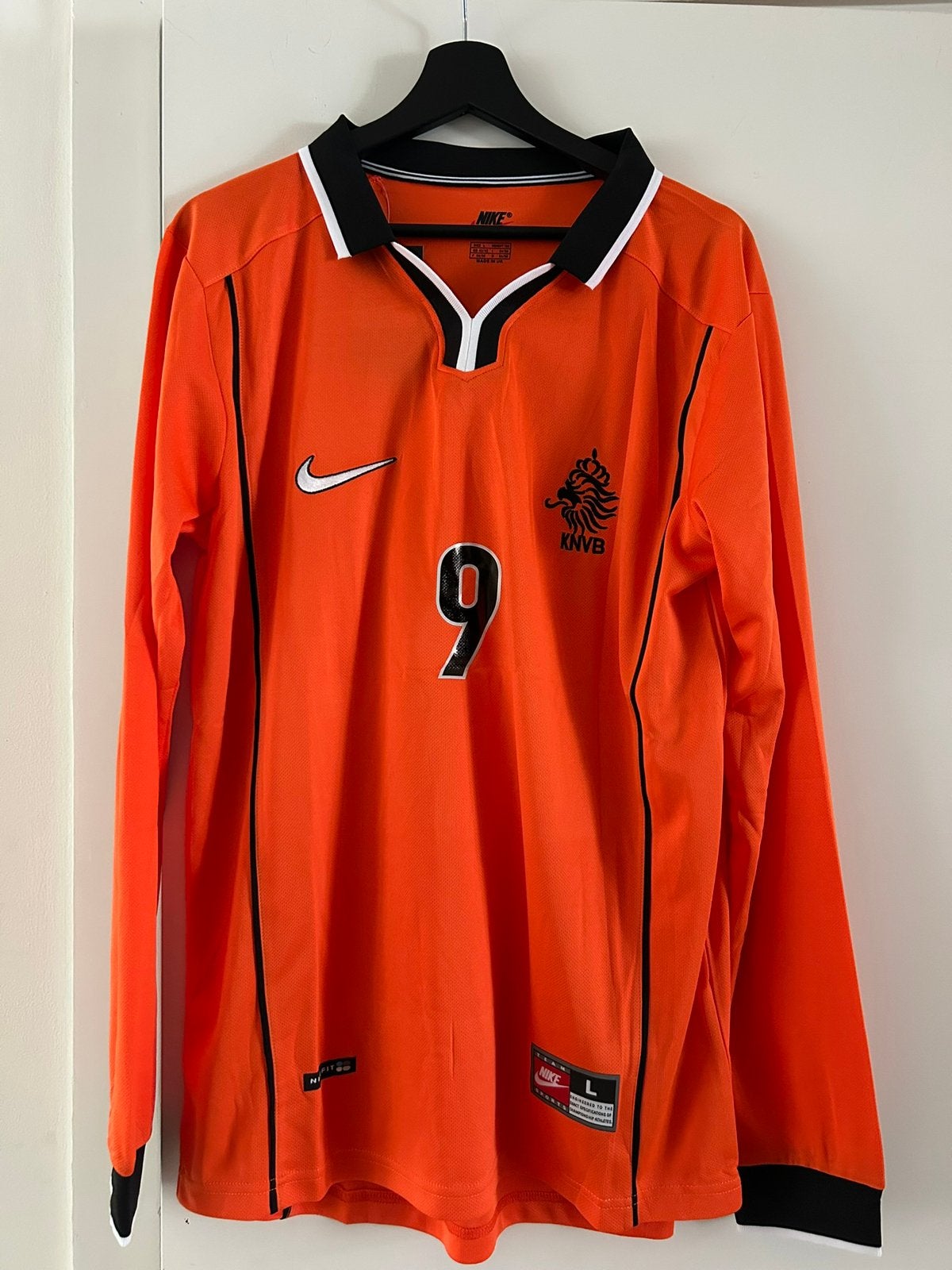 Kluivert Nederland 1998 Retro Shirt, Sport en Fitness, Voetbal, Maat L, Ophalen of Verzenden, Zo goed als nieuw, Shirt