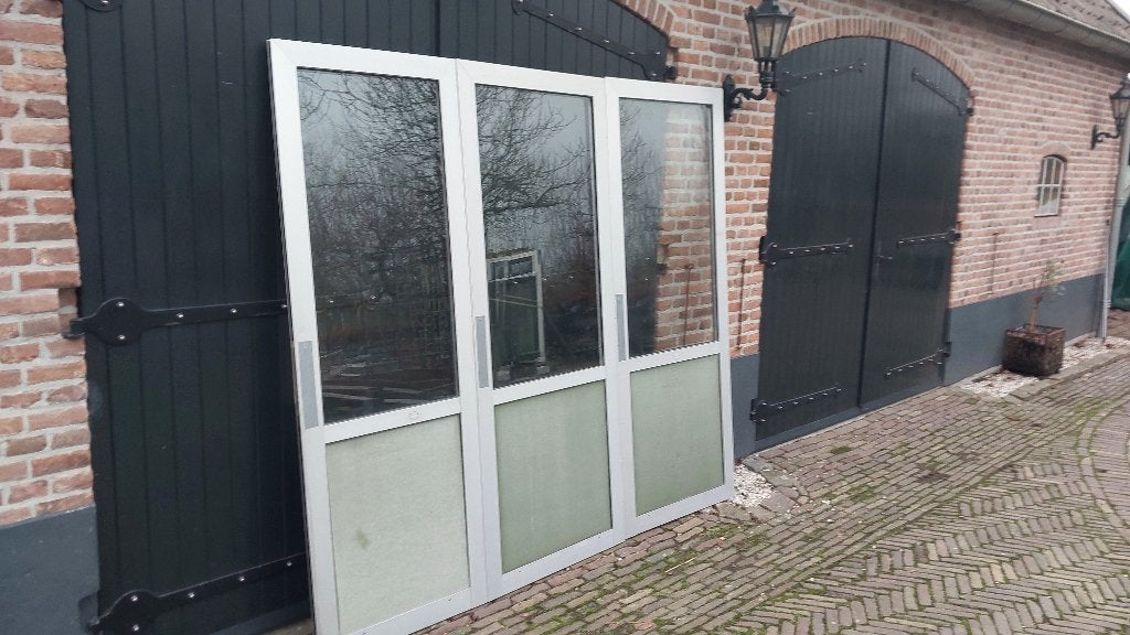 windscherm panelen met glas, Tuin en Terras, Tuinschermen, Gebruikt, Minder dan 100 cm, Aluminium, Ophalen of Verzenden
