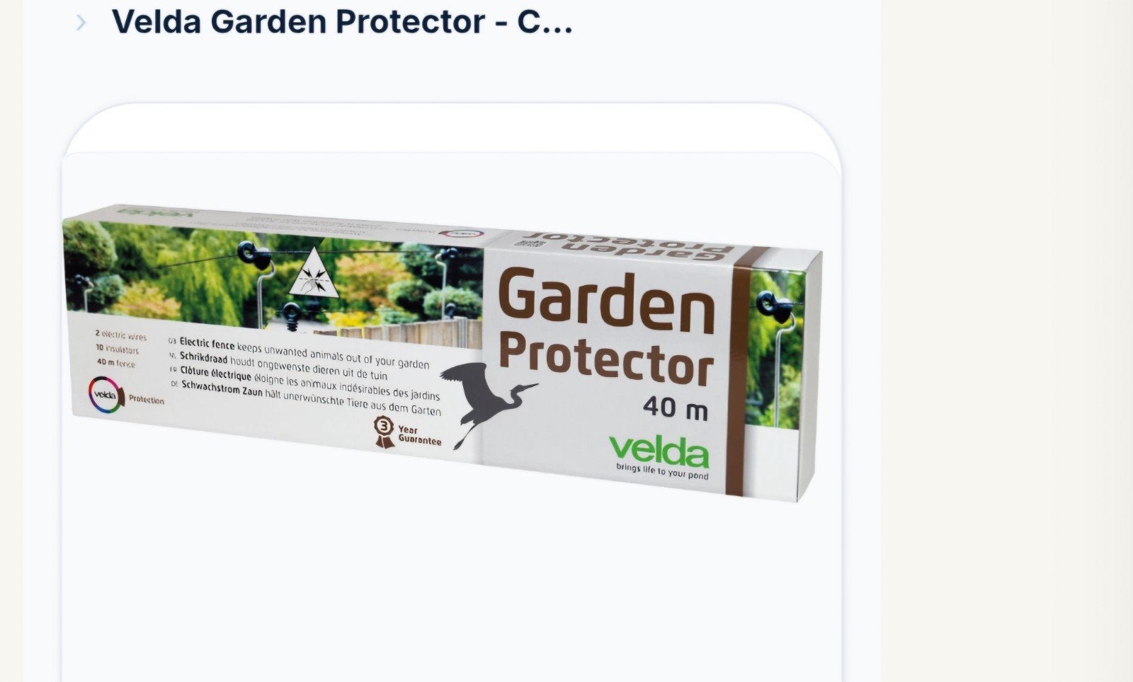 Velda Garden Protector - Elektrisch schrikdraad 40m, Ophalen, Gebruikt, Overige materialen, Overige typen