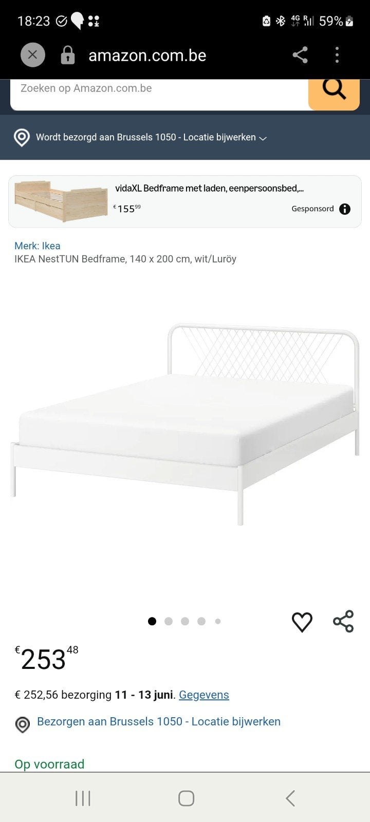 IKEA NESTTUN Bedframe 140x200 cm wit/Luröy, Ophalen, Gebruikt, Wit, Tweepersoons
