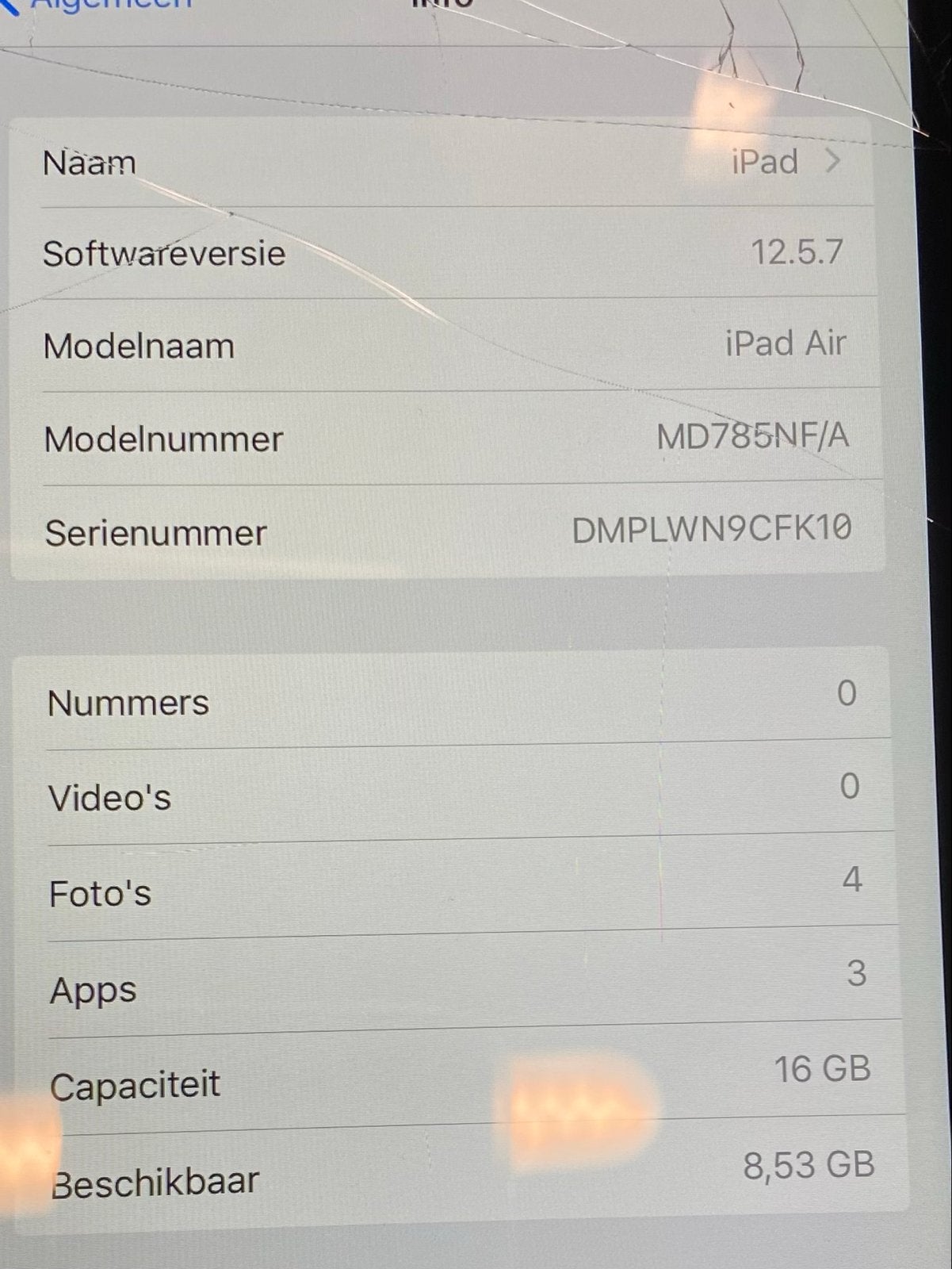 Apple iPad Air (1e generatie) 16GB - Gebarsten scherm, Computers en Software, 10 inch, Apple iPad Air, Ophalen of Verzenden, Niet werkend