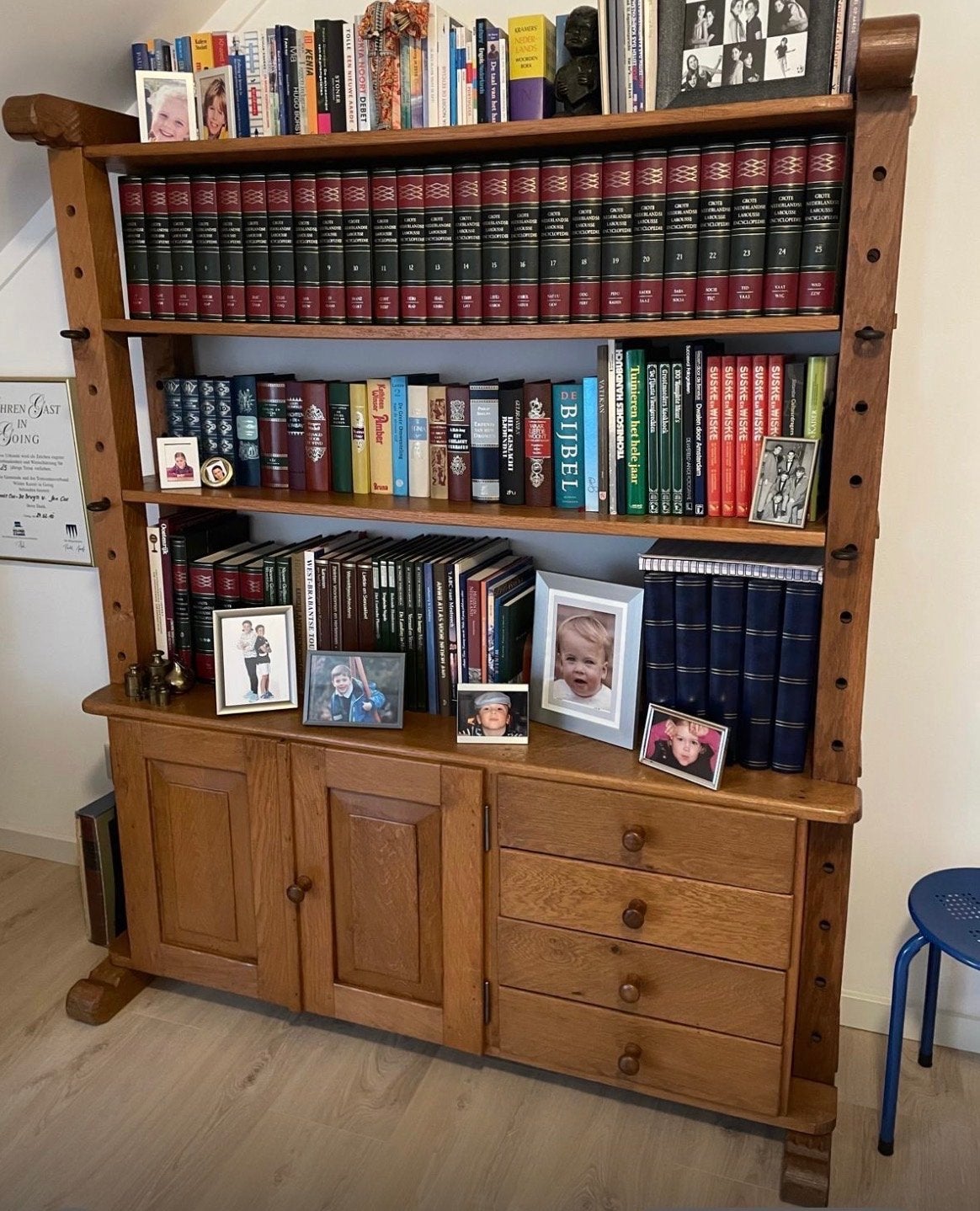 Eiken Boekenkast met Laden en Deuren - 180x150x40 cm, Ophalen, Gebruikt, 100 tot 150 cm, Eikenhout