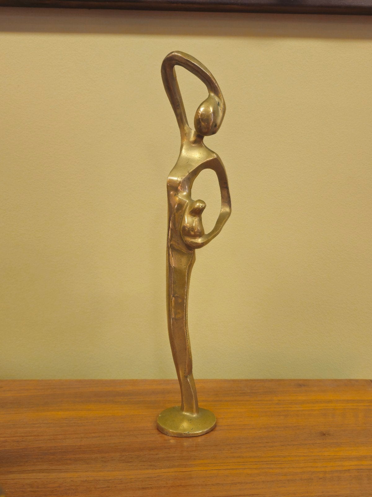 Abstract Messing Beeld Moeder Vrouw en Kind Vintage, Ophalen of Verzenden, Gepatineerd, 20 - 50 cm, Beeld