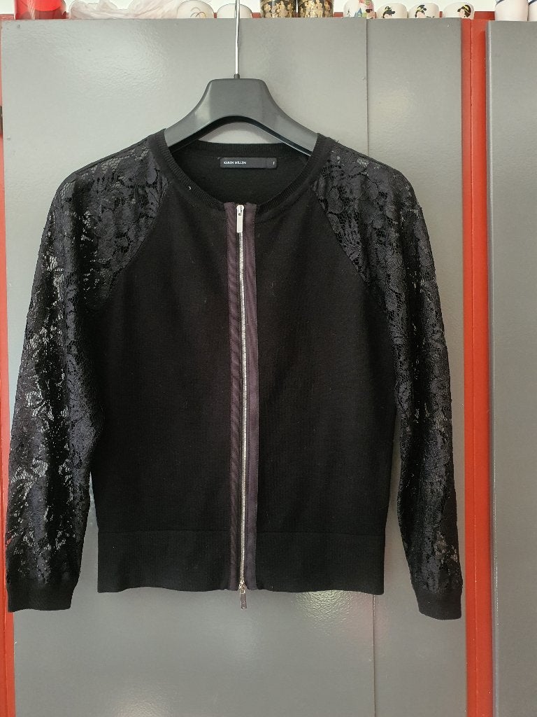 Karen Millen zwart jasje met kant – maat 1, Ophalen of Verzenden, Zo goed als nieuw, Maat 38/40 (M), Zwart