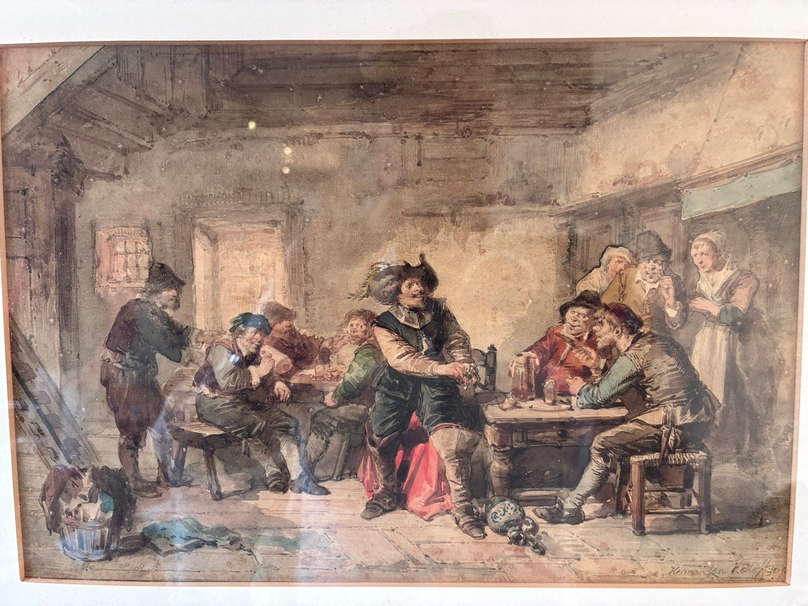 Originele aquarel Herman ten Kate Herberg Ruzie, Ophalen of Verzenden