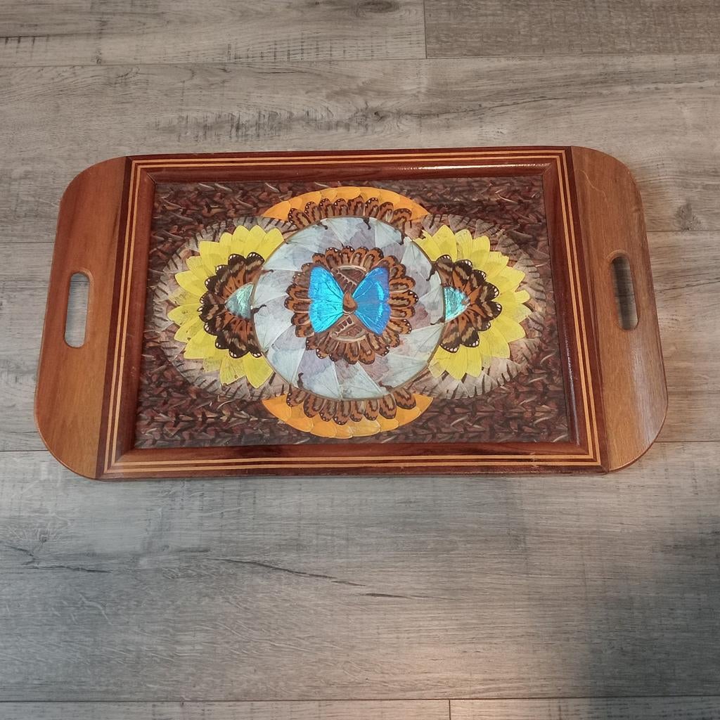 Vintage dienblad met vlindervleugels, Ophalen of Verzenden