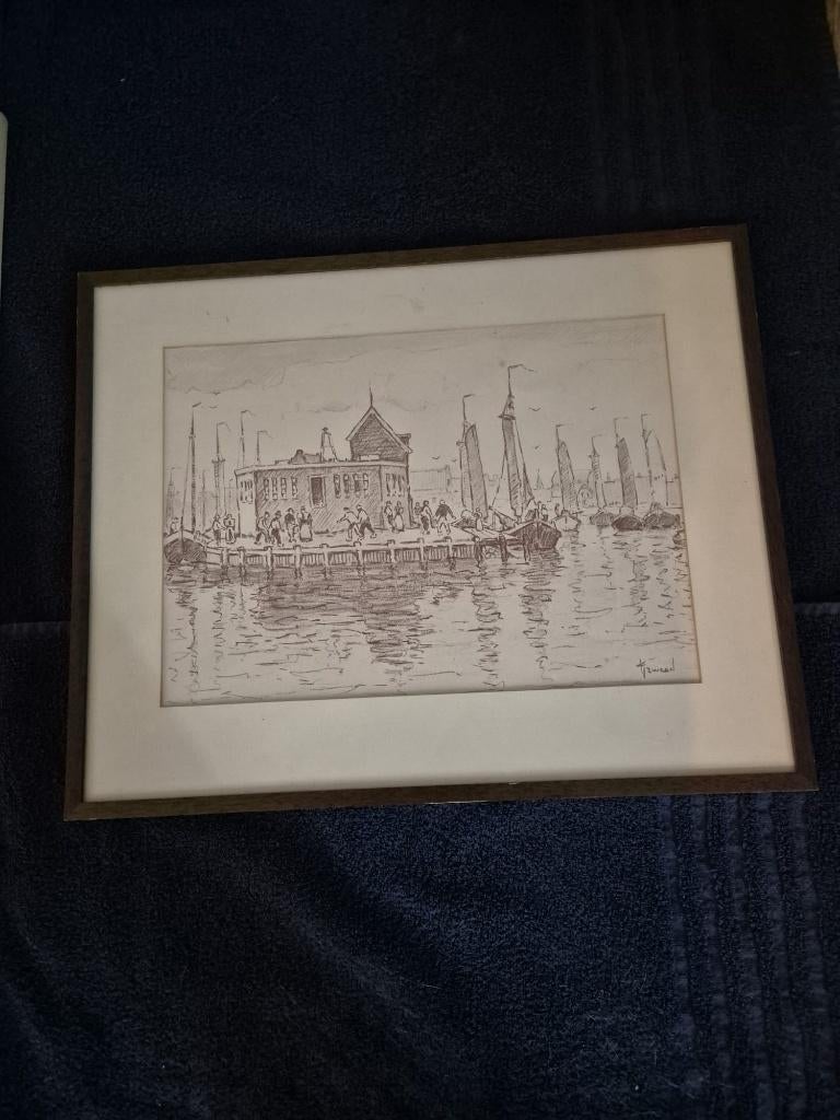 Vis afslag spakenburg, Antiek en Kunst, Kunst | Schilderijen | Klassiek, Ophalen of Verzenden