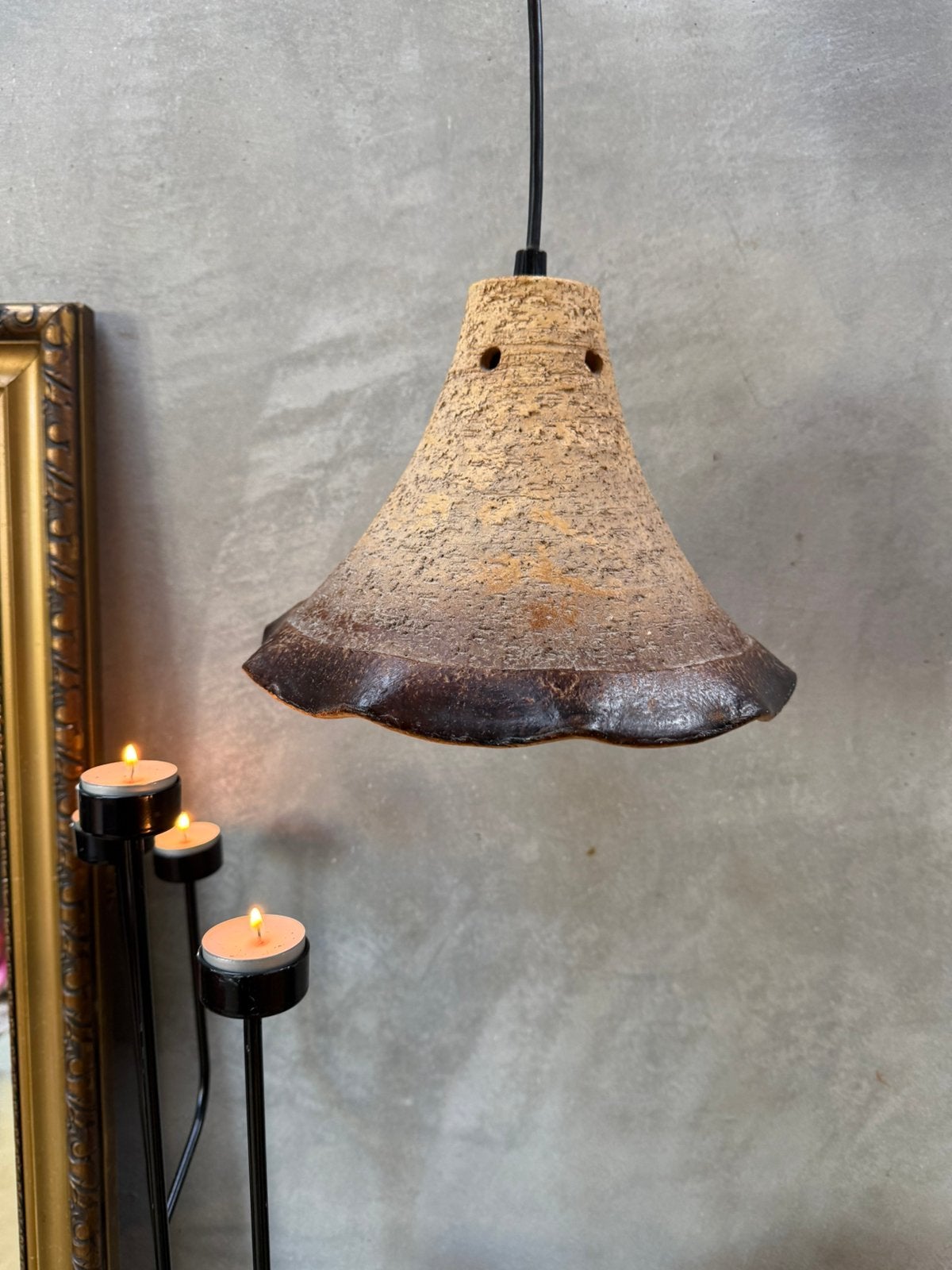 Vintage aardewerk hanglamp - Brutalistisch, Gebruikt, Q, Q, Brutalistisch