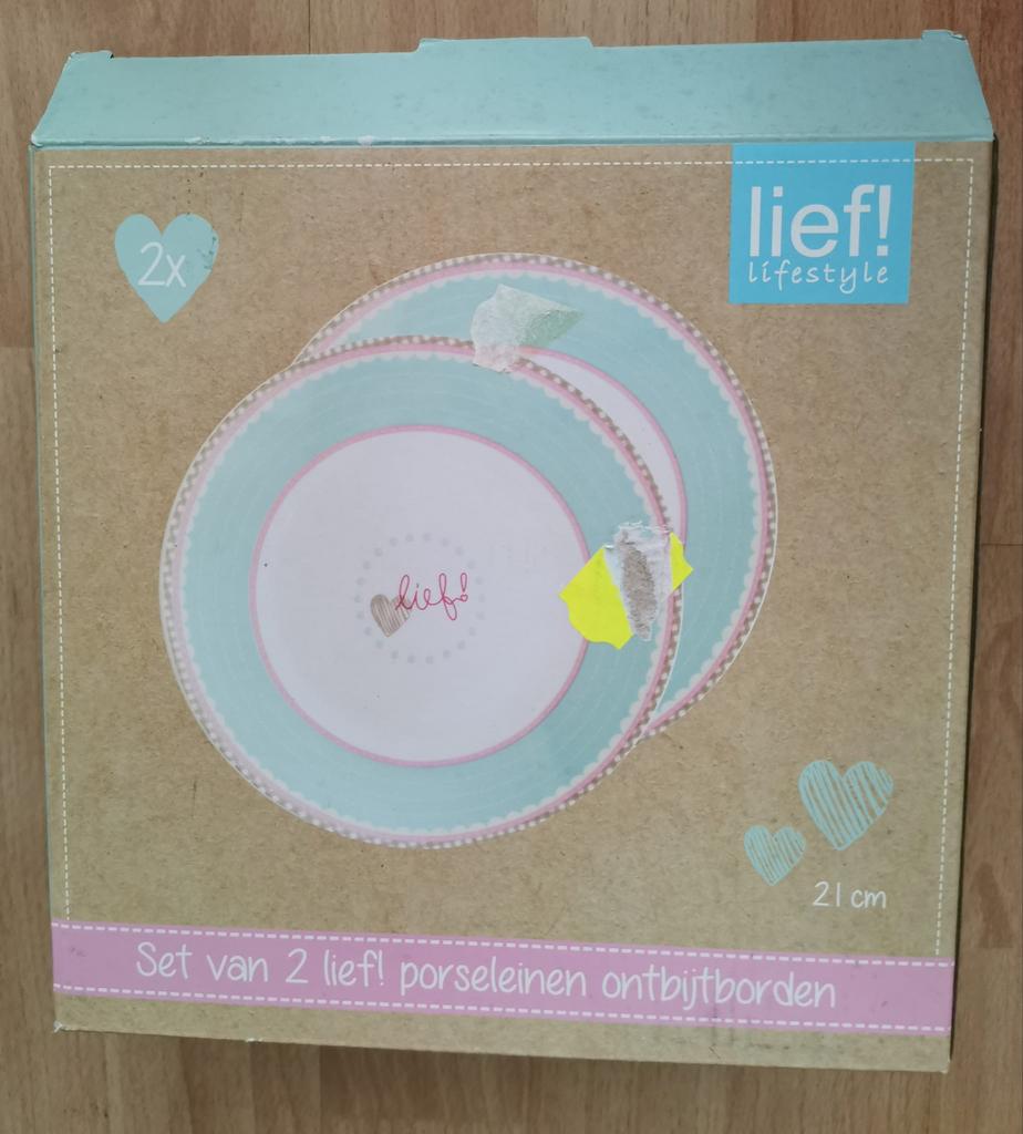 Set van 2 Lief porseleinen ontbijtborden 21 cm, Nieuw, Ophalen of Verzenden, Bord(en), Overige stijlen