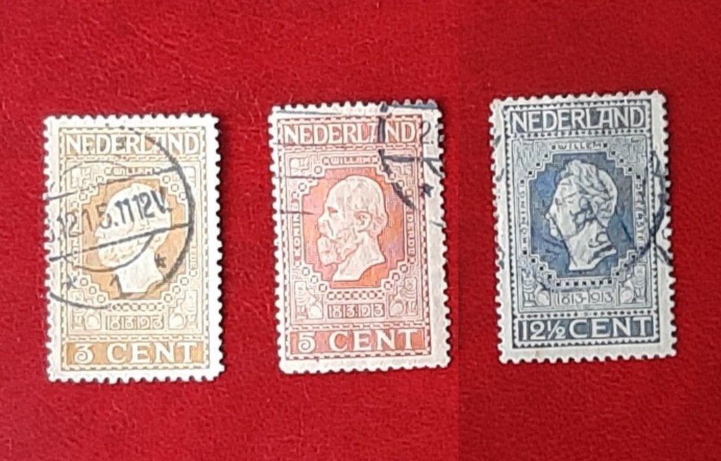 1913 Klassieke Jubileumzegels Nederland 3 stuks Gestempeld, Postzegels en Munten, Postzegels | Nederland, Ophalen, Gestempeld