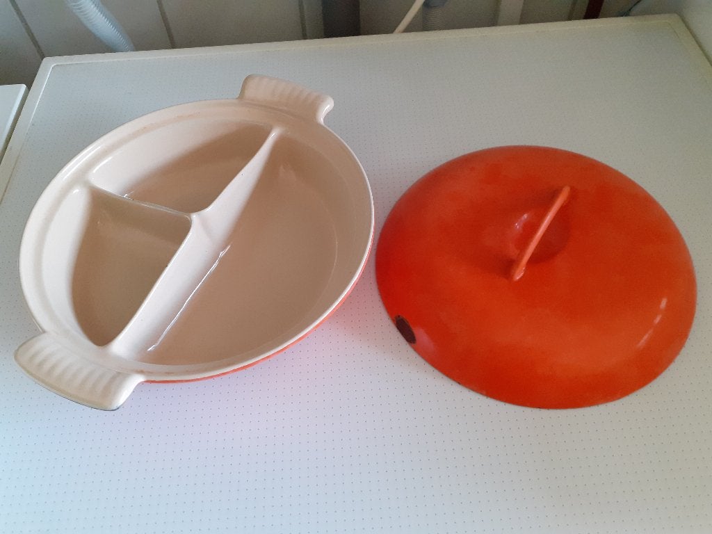 Retro Le Creuset pan, drievakspan, oranje, Ophalen, Gebruikt, Gietijzer, Le Creuset