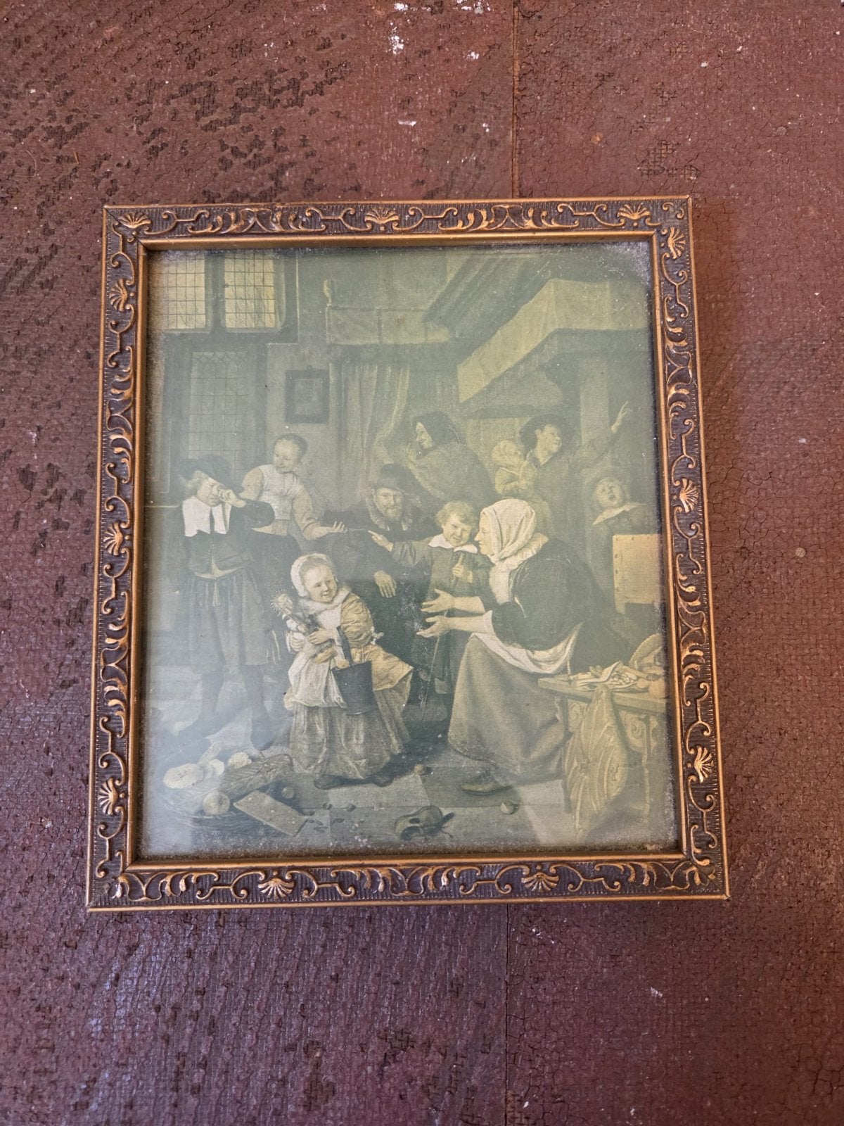 Vintage prent 'De St. Nicolaas-avond' van Jan Steen in lijst, Antiek en Kunst, Kunst | Schilderijen | Klassiek, Ophalen of Verzenden