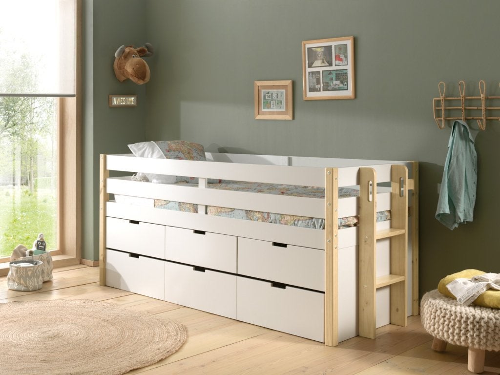 Margrit halfhoogslaper (met lades) - 90x200 - Wit