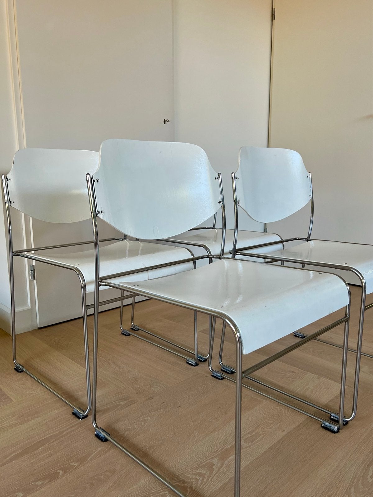 Set van 4 Gispen stoelen - vintage buisstoelen, Ophalen, Gebruikt, Wit, Vier
