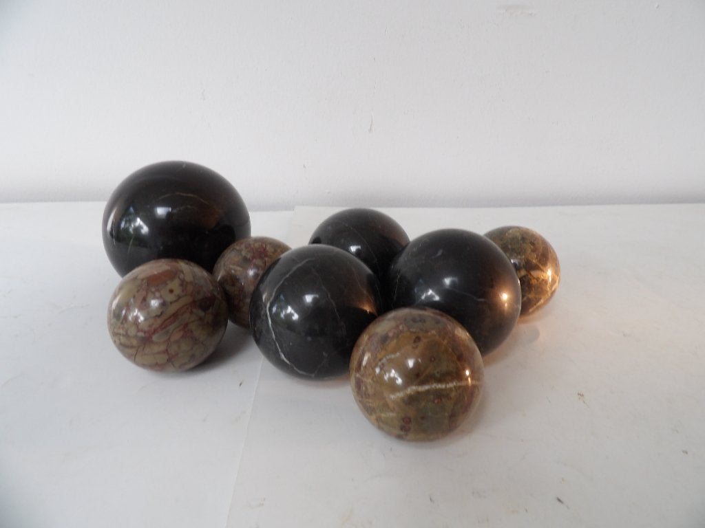Set Italiaanse Marmeren Bollen - Zwart/Taupe, Jaren '70/'80, Ophalen of Verzenden