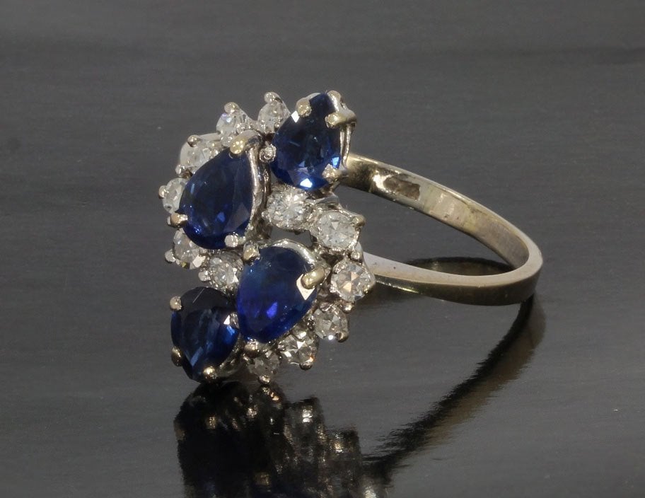 Diamant saffieren bloem ring 14k goud briljant luxe dames, Voordeelsieraden, Verzenden, 19 tot 20, Zo goed als nieuw
